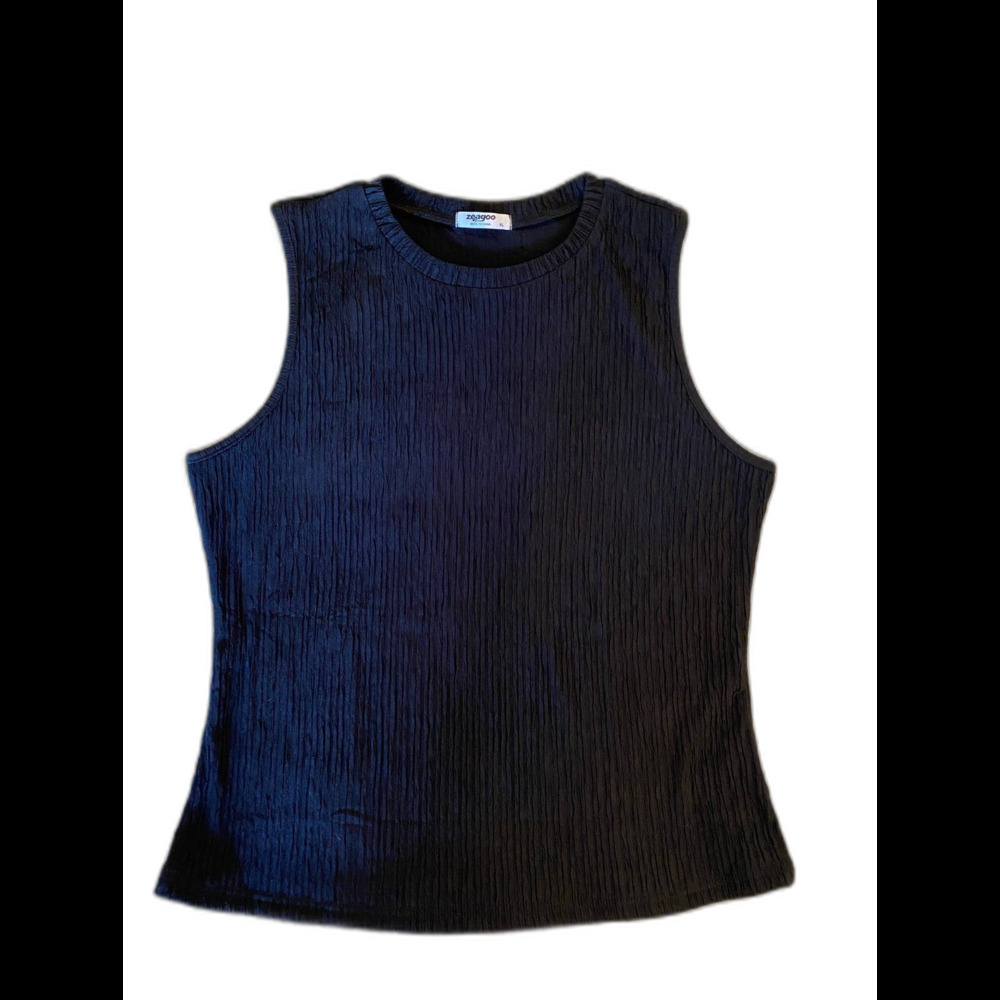 Zeagoo Blouse Plus Size XL Tank‎ Top  Sleeveless Black “Crinkled” Ribbed